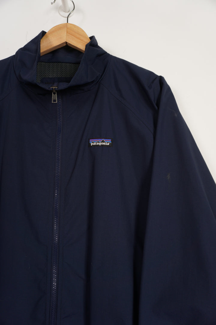 Navy blue Patagonia zip through lightweight jacket with embroidered logo on the chest