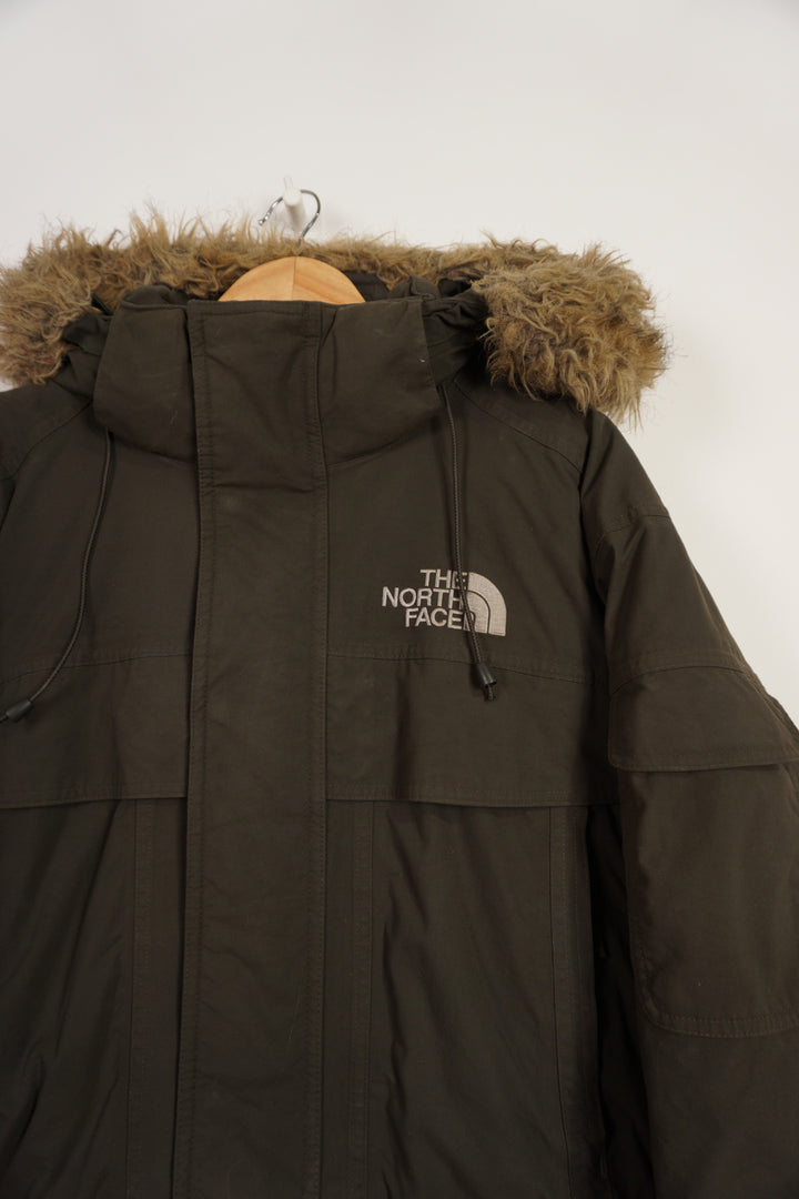 The North Face HyVent goose down outdoor coat with faux fur round the hood and multiple pockets