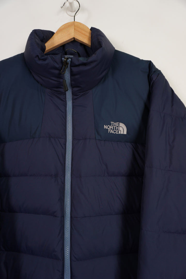 Navy blue The North Face 700 puffer jacket with embroidered logos and zip up pockets