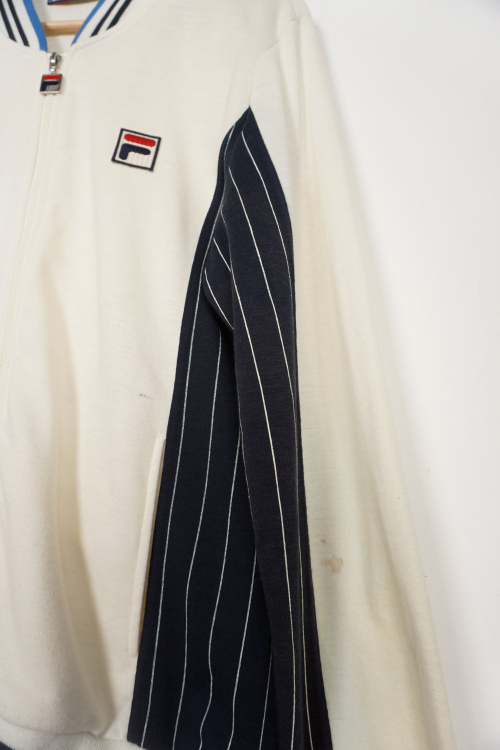 Vintage Fila White Line tracksuit top in cream with embroidered logo and pinstriped details