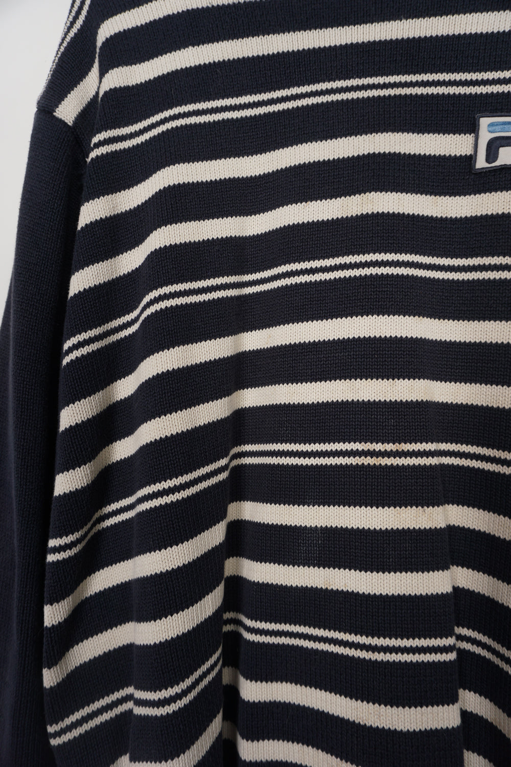 Navy blue Fila knit striped jumper with embroidered logos on the chest and sleeves