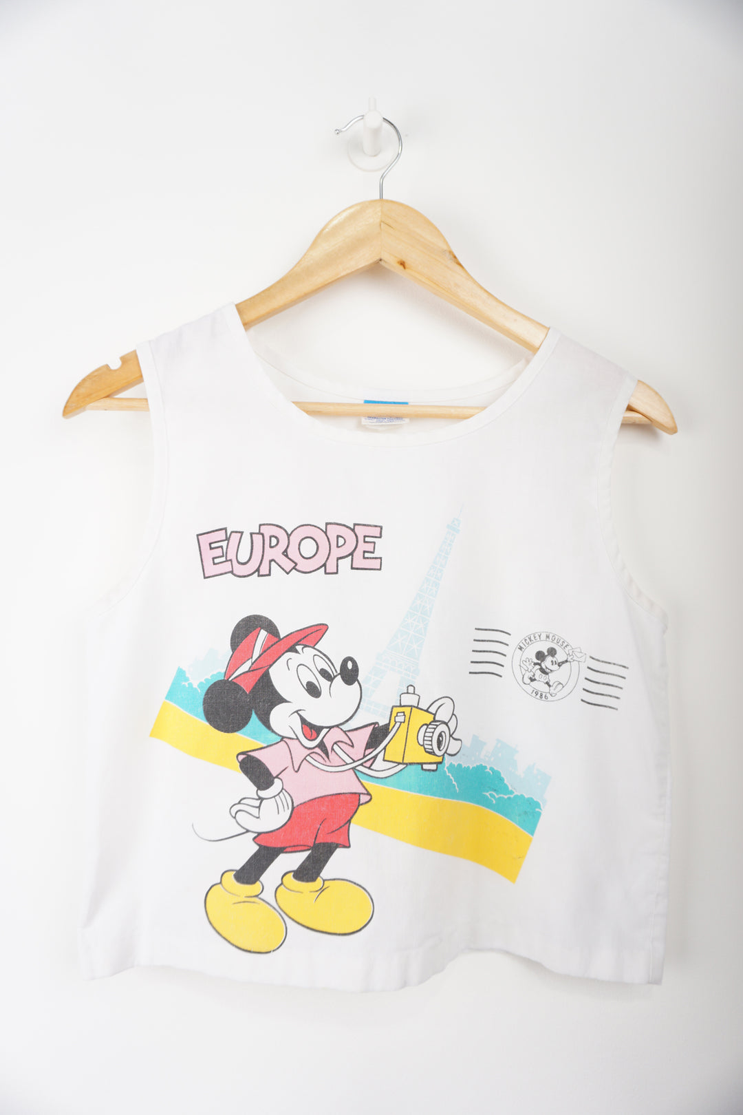 Vintage 1986 Disney Europe cotton vest top with printed Mickey Mouse good condition Size in Label: S Our Measurements: Chest: 18 inchesLength: 18 inches