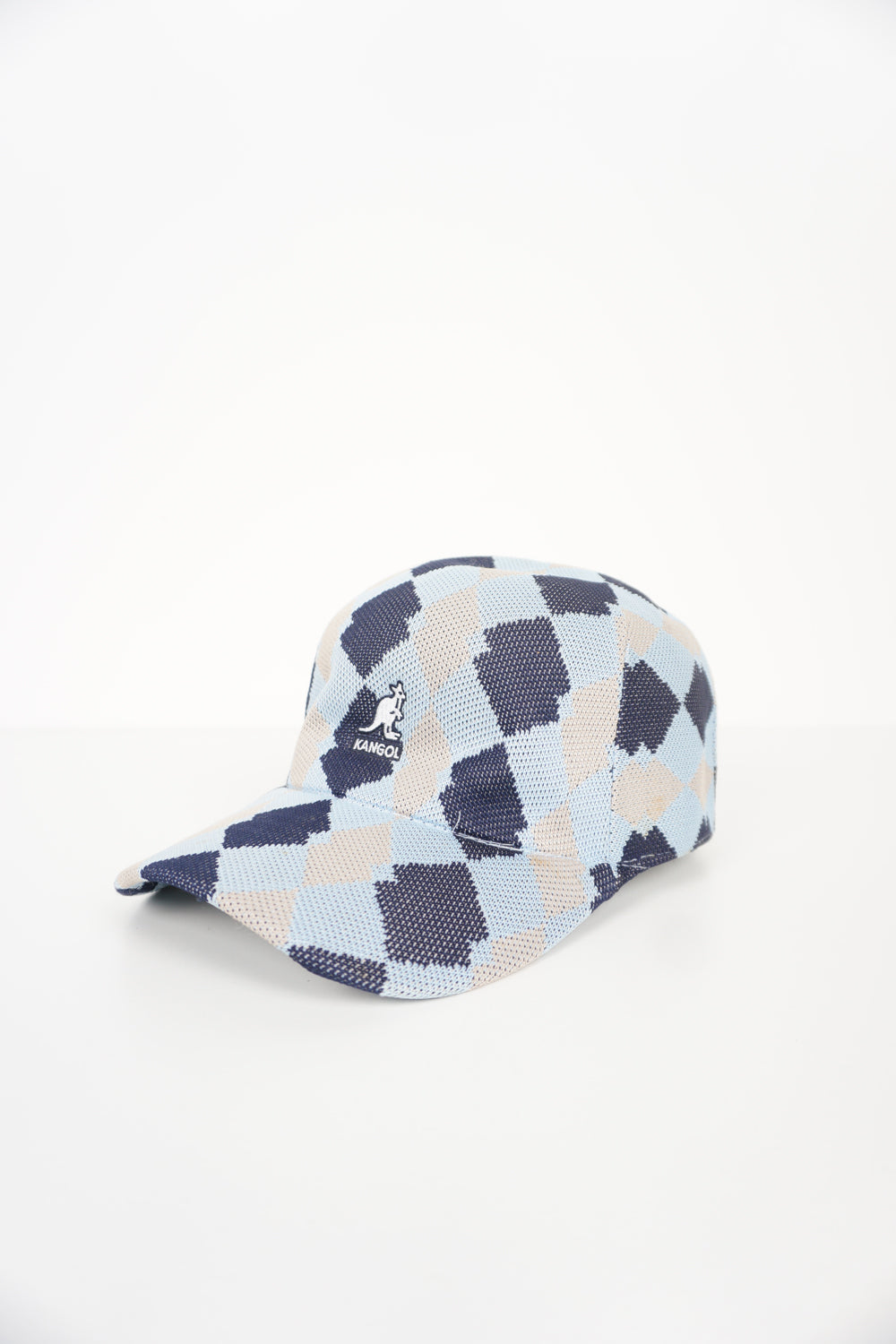 Vintage Kangol baby blue argyle patterned cap with embroidered logo on the front