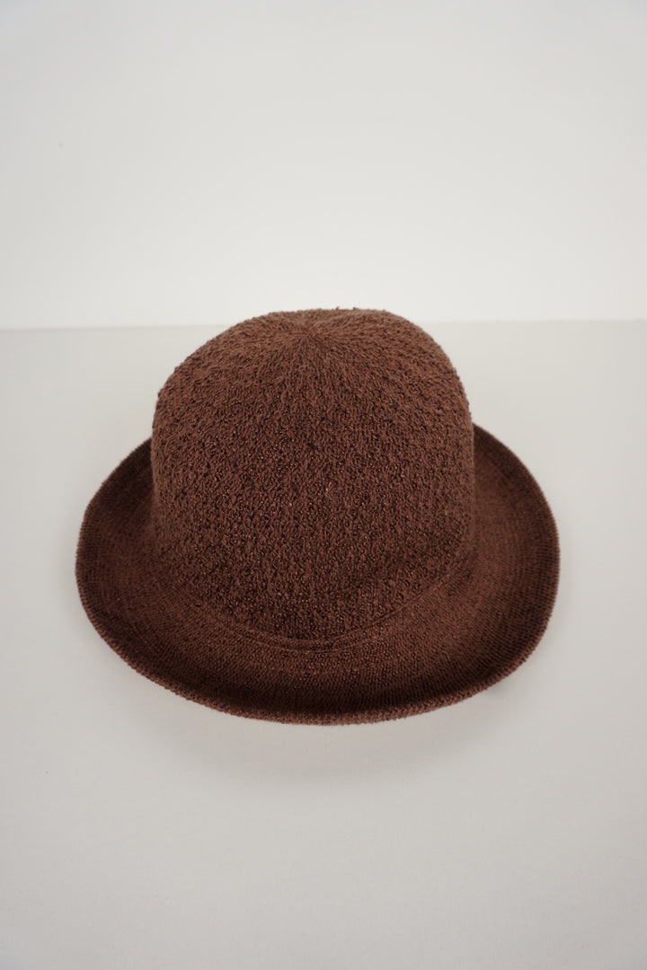 Vintage brown Kangol bucket hat with embroidered logo on the front