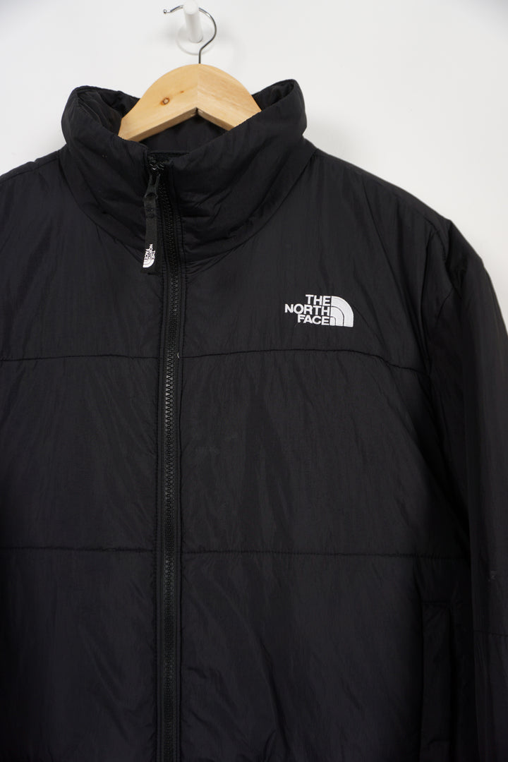 black The North Face lightweight padded jacket embroidered logo on the front and back 