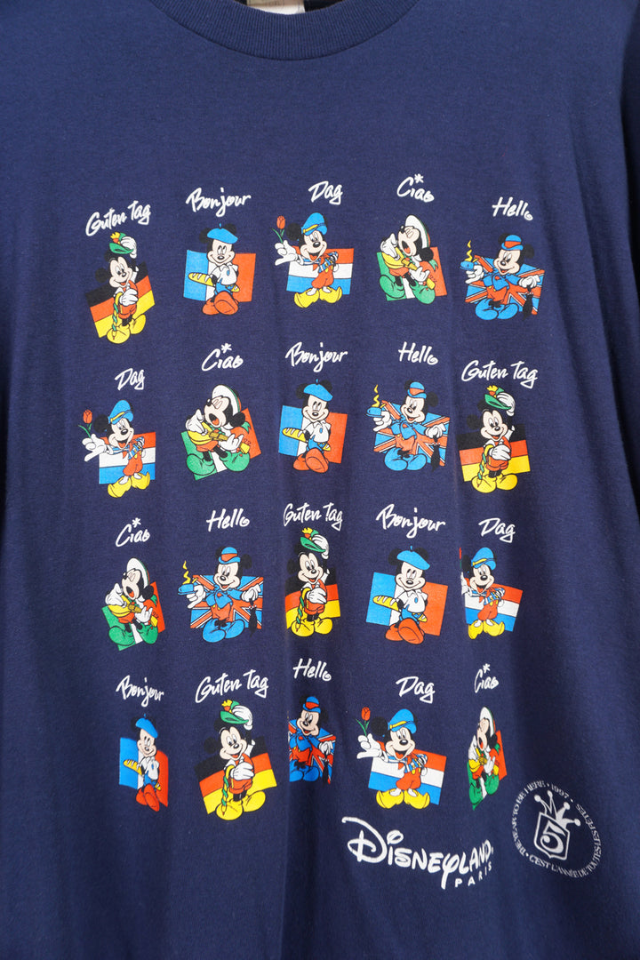 Vintage 1997 Disneyland Paris t-shirt with repeat Mickey Mouse graphic