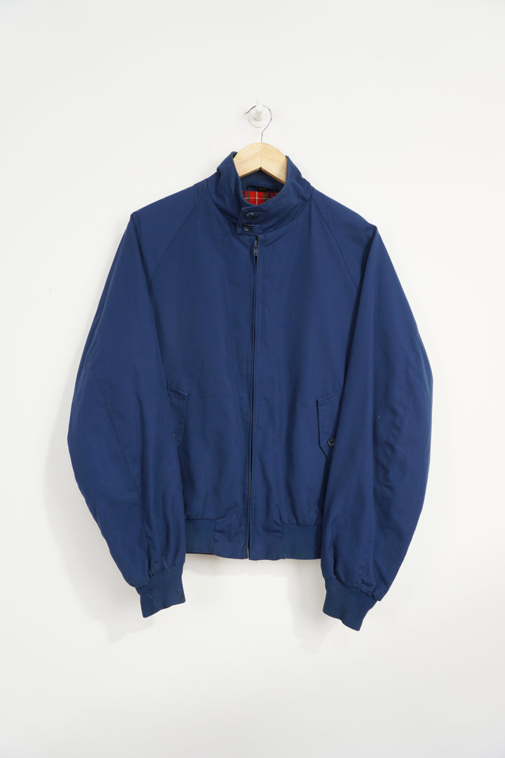 Royal Blue Baracuta Harrington Jacket, with elasticated waist and cuffs, red plaid lining