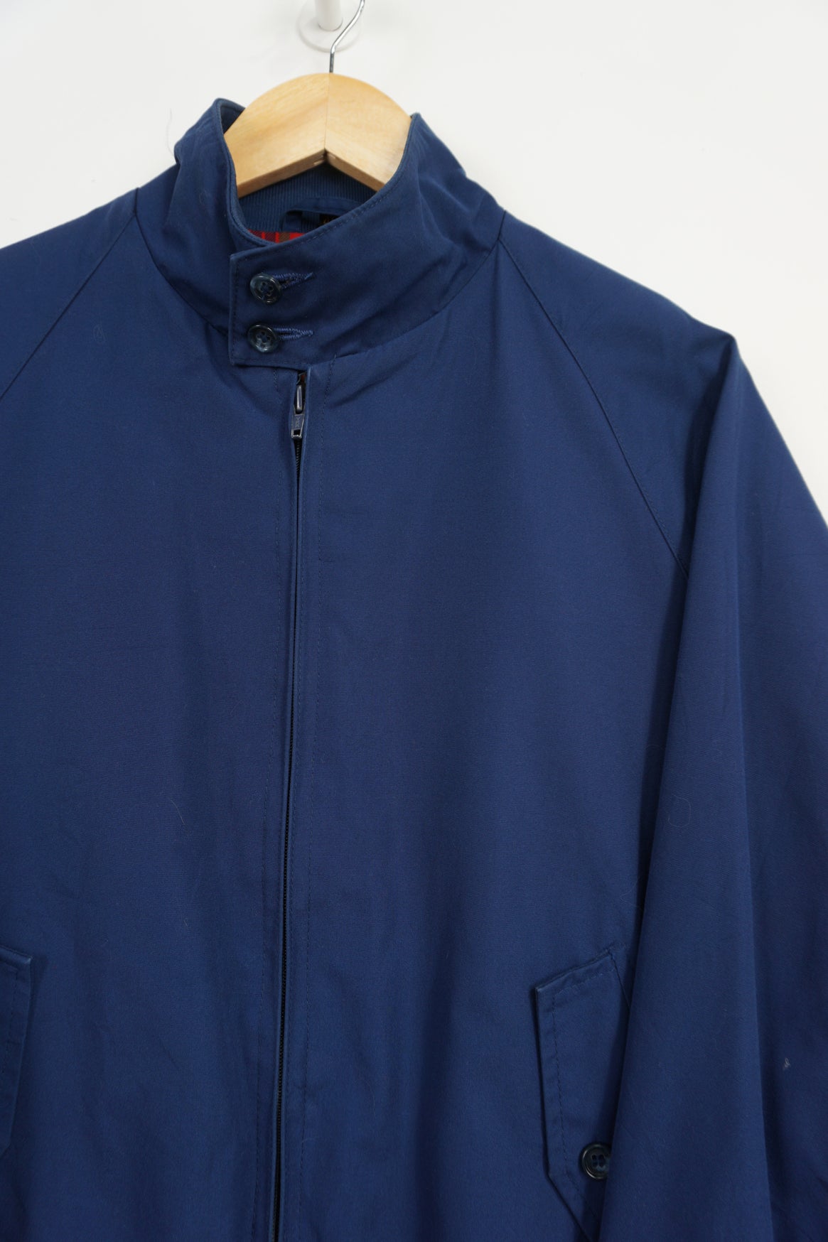 Royal Blue Baracuta Harrington Jacket, with elasticated waist and cuffs, red plaid lining