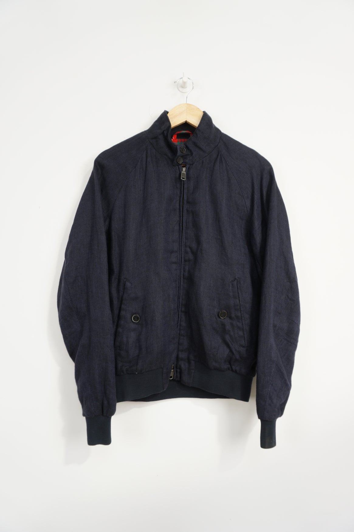 Vintage navy blue Baracuta Harrington Jacket, with elasticated waist and cuffs