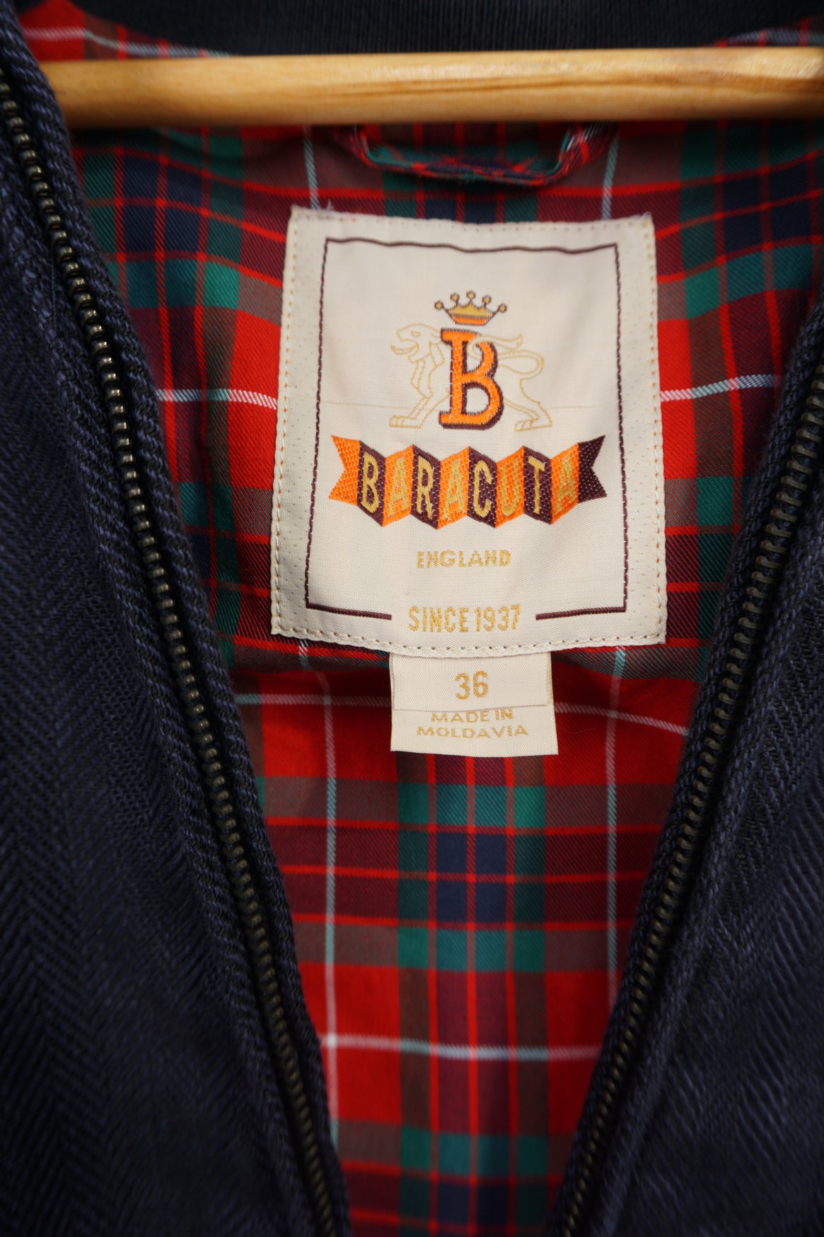 Vintage navy blue Baracuta Harrington Jacket, with elasticated waist and cuffs