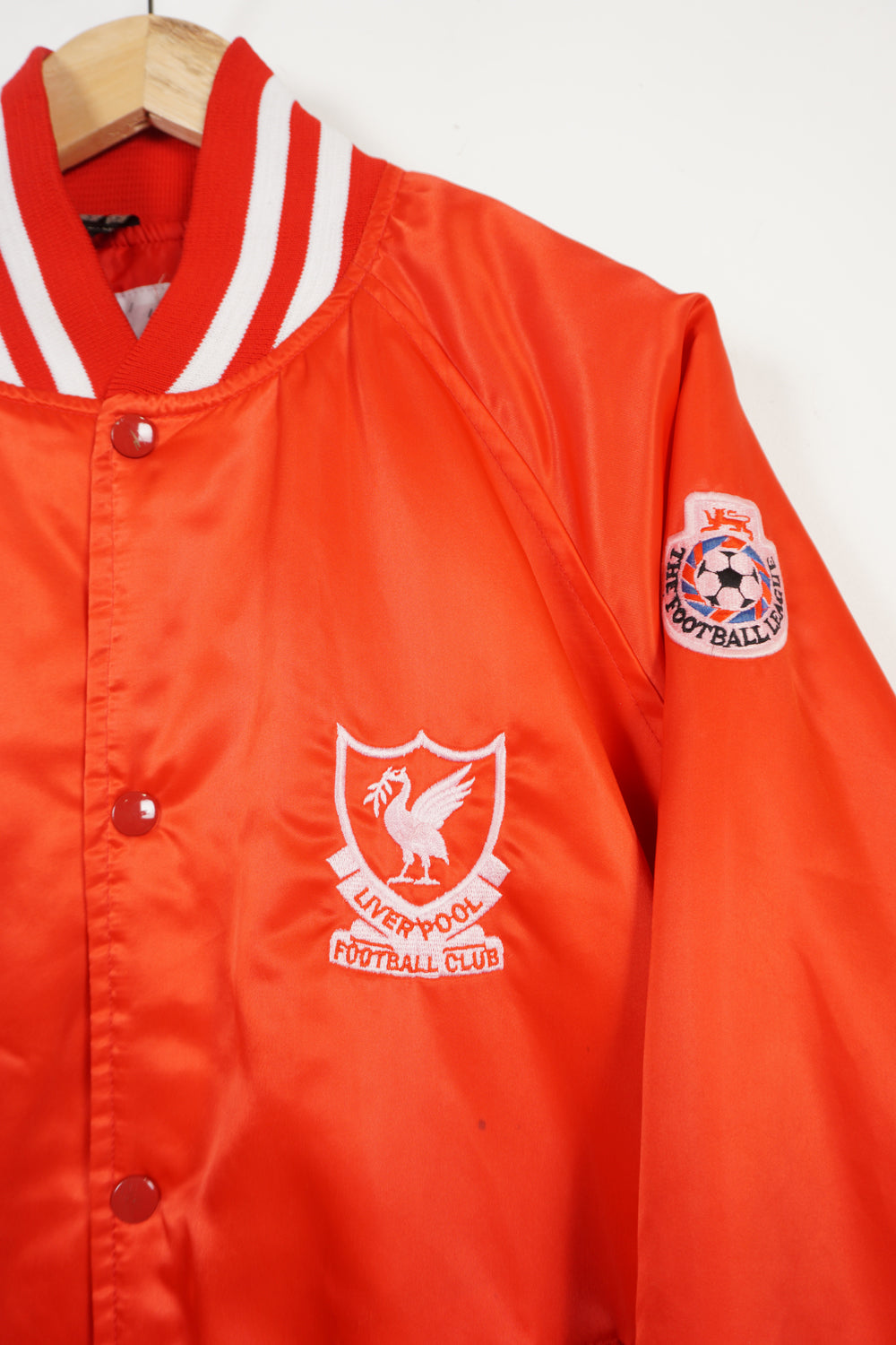 Vintage 1989/92  Liverpool F.C  official Active Wear red satin leisure jacket with embroidered badges on the chest and shoulder