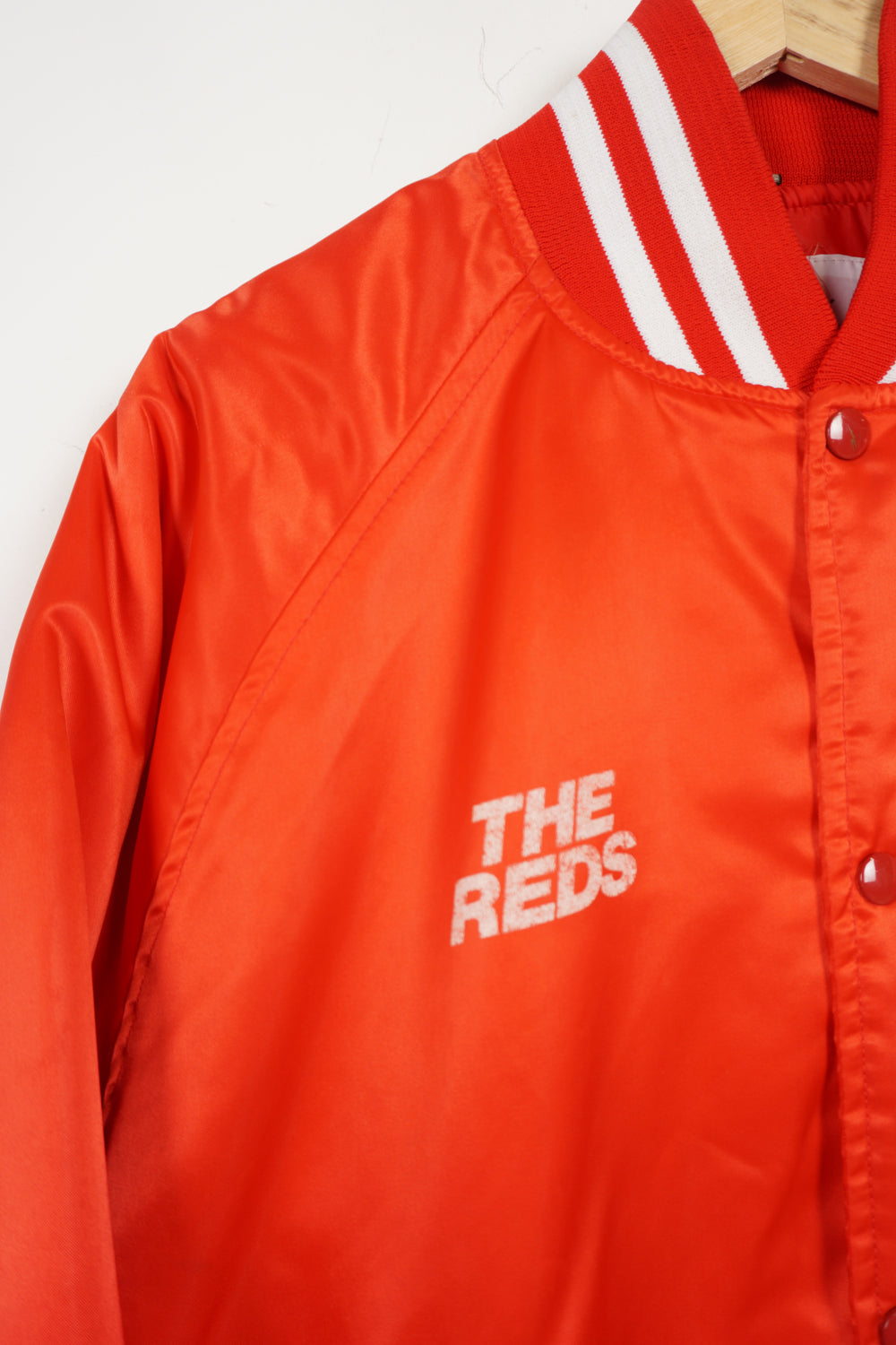 Vintage 1989/92  Liverpool F.C  official Active Wear red satin leisure jacket with embroidered badges on the chest and shoulder