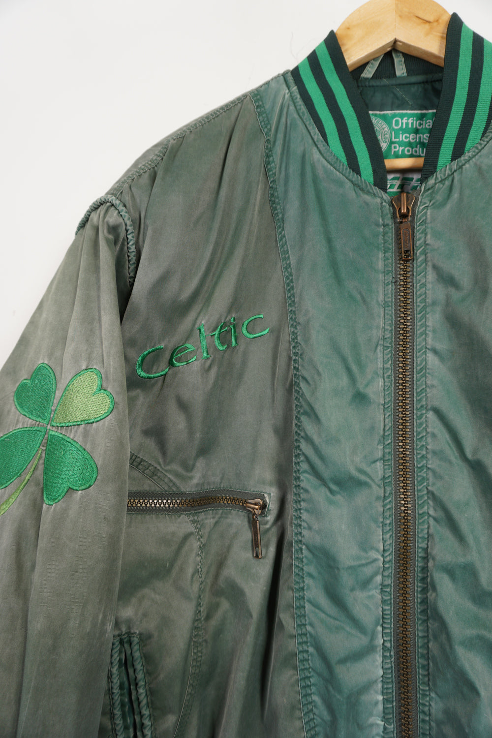 Vintage The Celtic Football Club satin leisure jacket with embroidered badges on the chest, sleeve and back