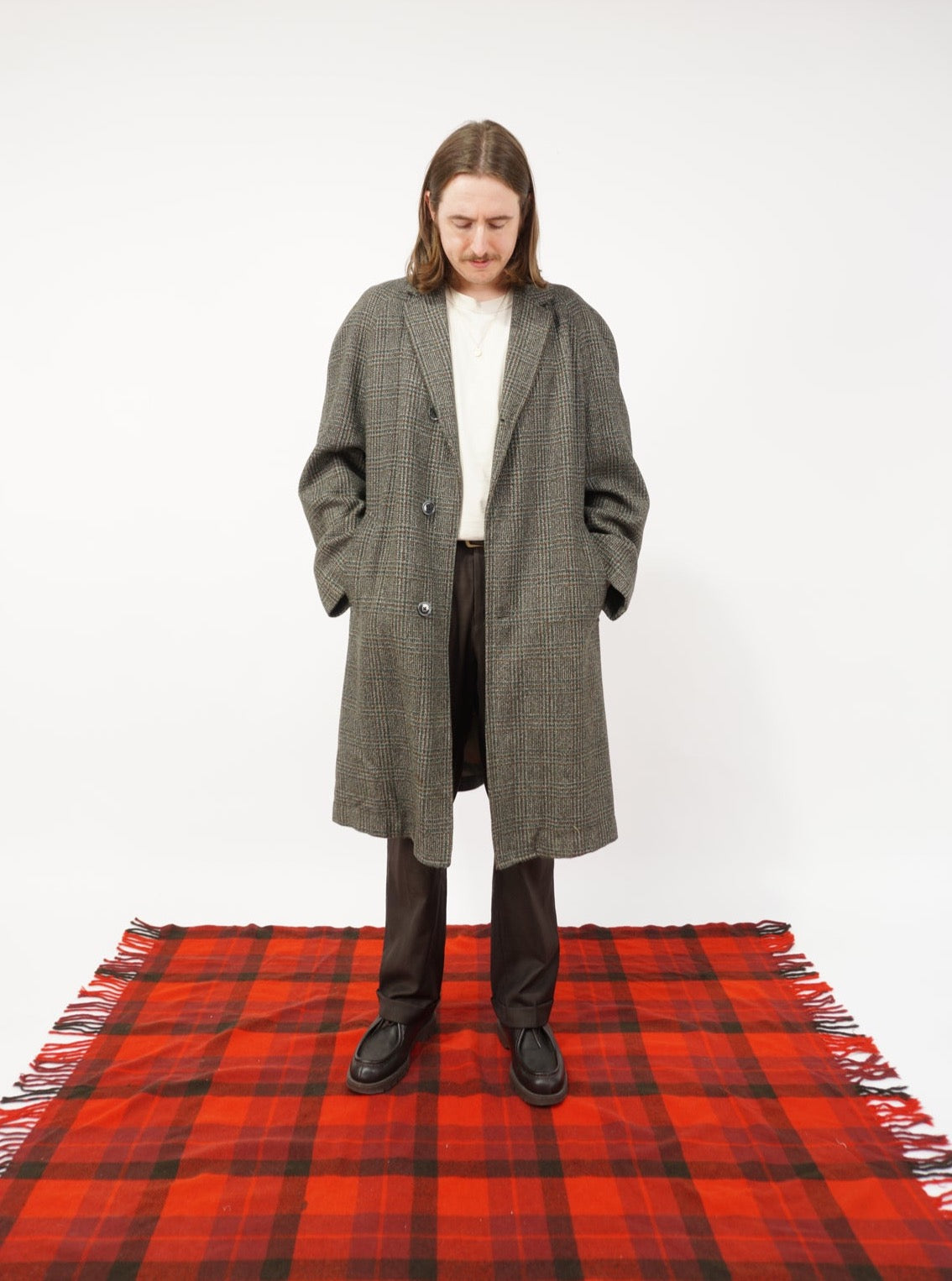 Brown/Green Tweed Pure New Wool Overcoat by Baracuta, Made in England tag in collar, viscose lining