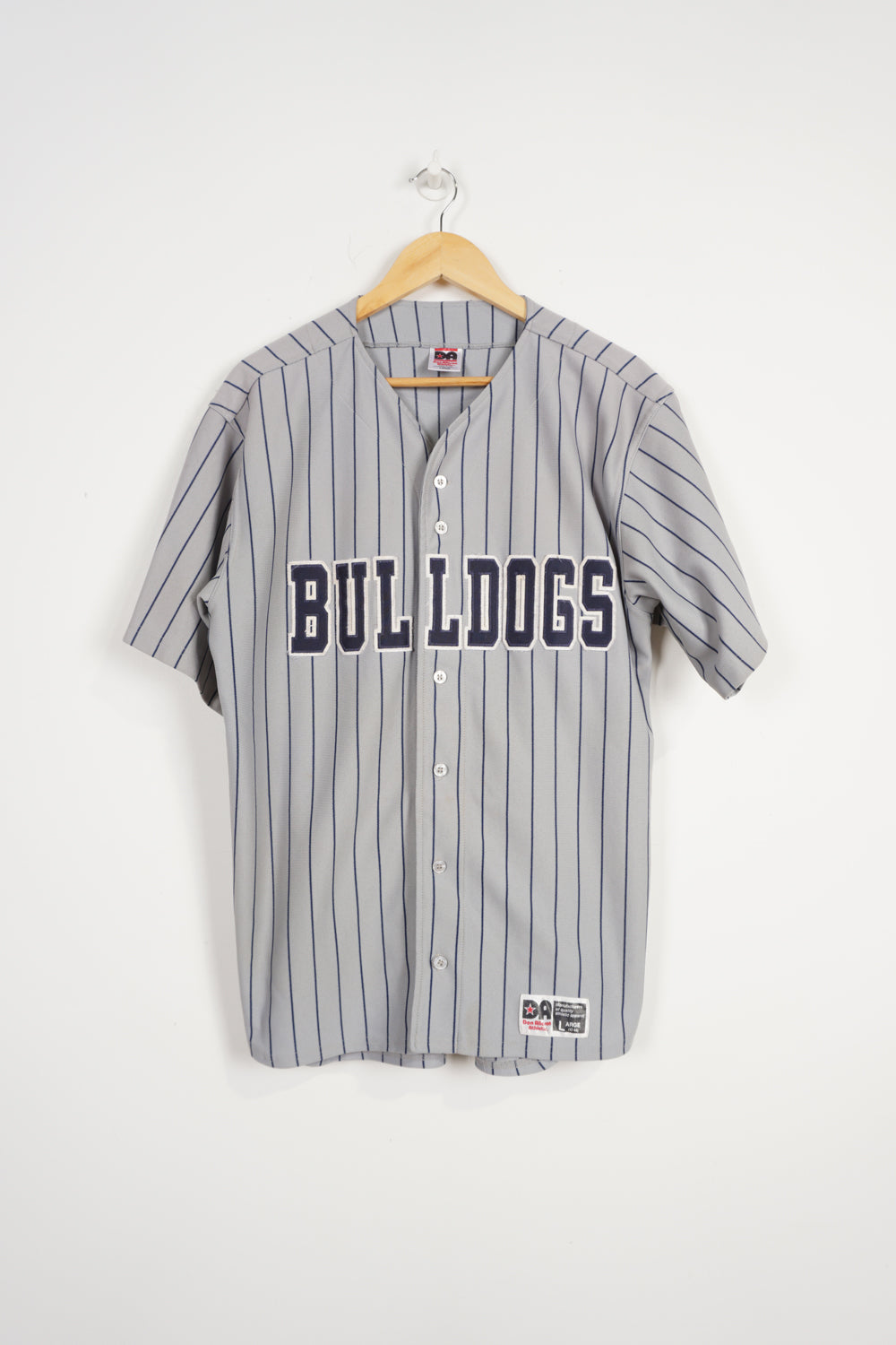 Vintage Don Alleson Athletic, no. 17 Bulldogs MLB jersey with embroidered lettering and pinstripe