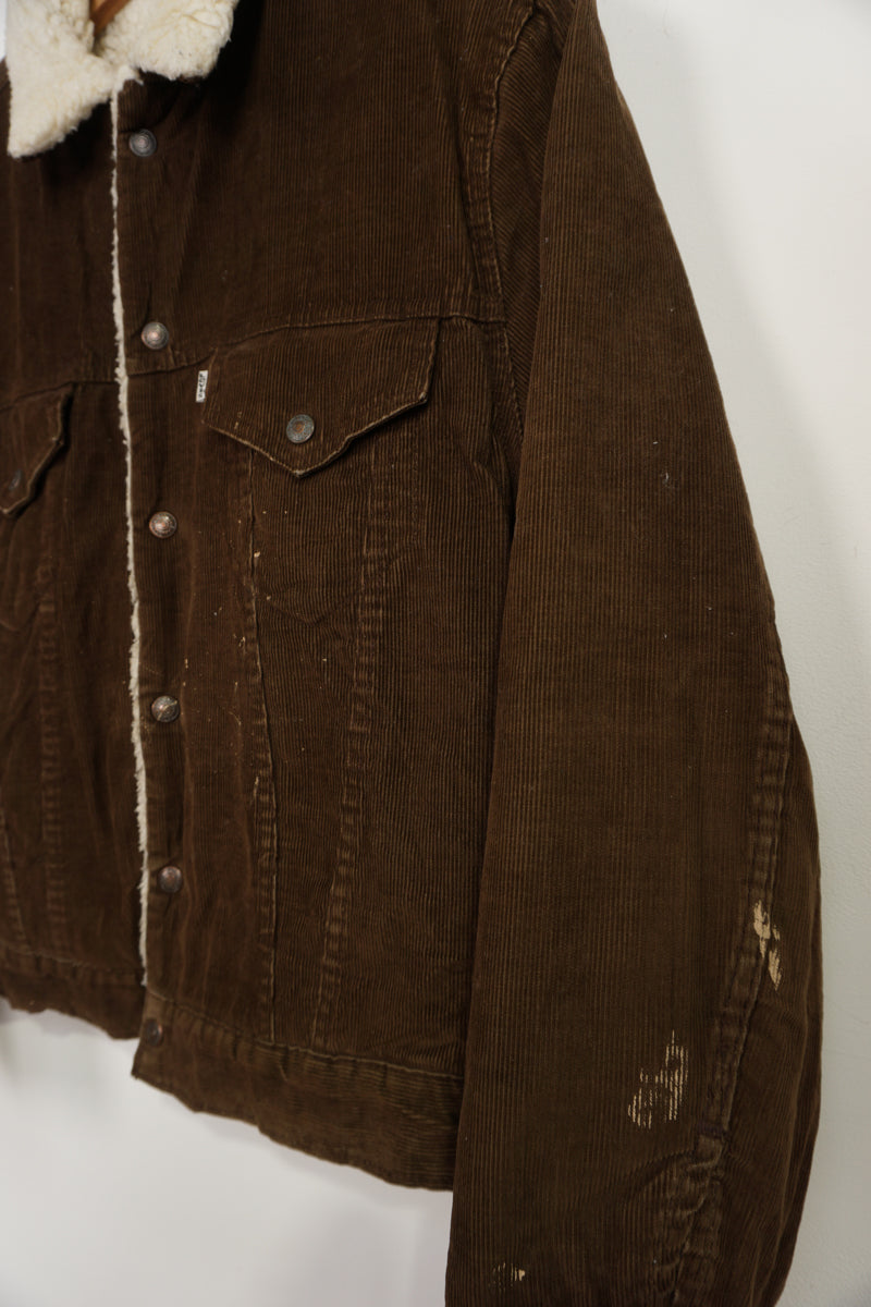 Vintage 80s chocolate brown Levi Strauss corduroy Sherpa jacket with white tab