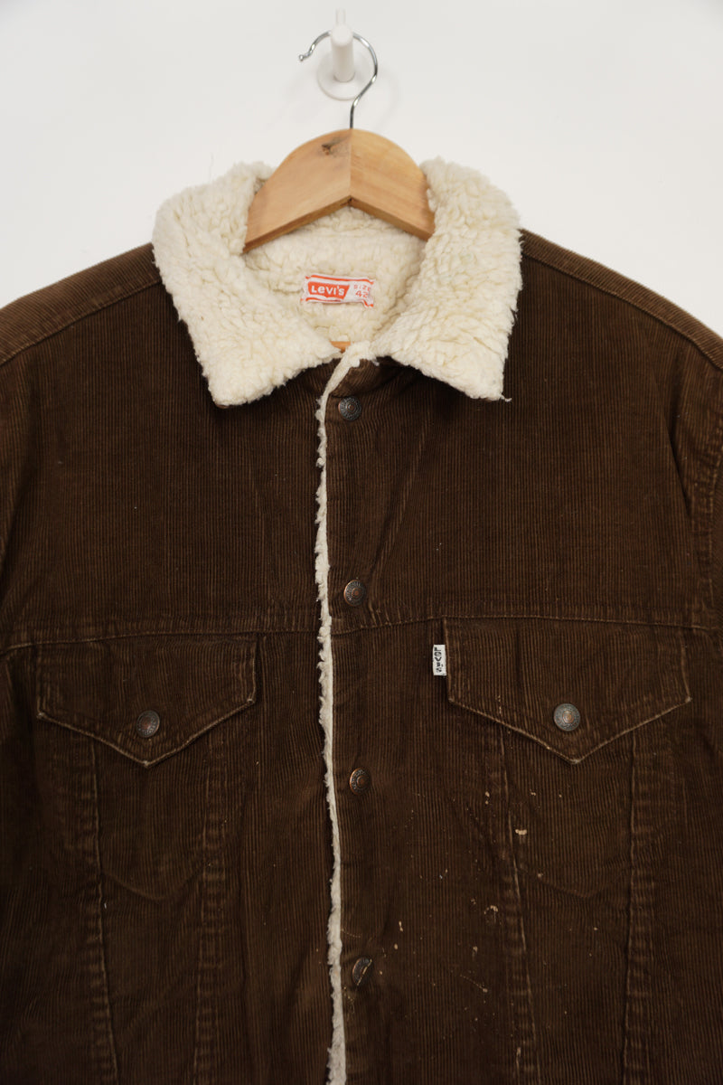 Vintage 80s chocolate brown Levi Strauss corduroy Sherpa jacket with white tab