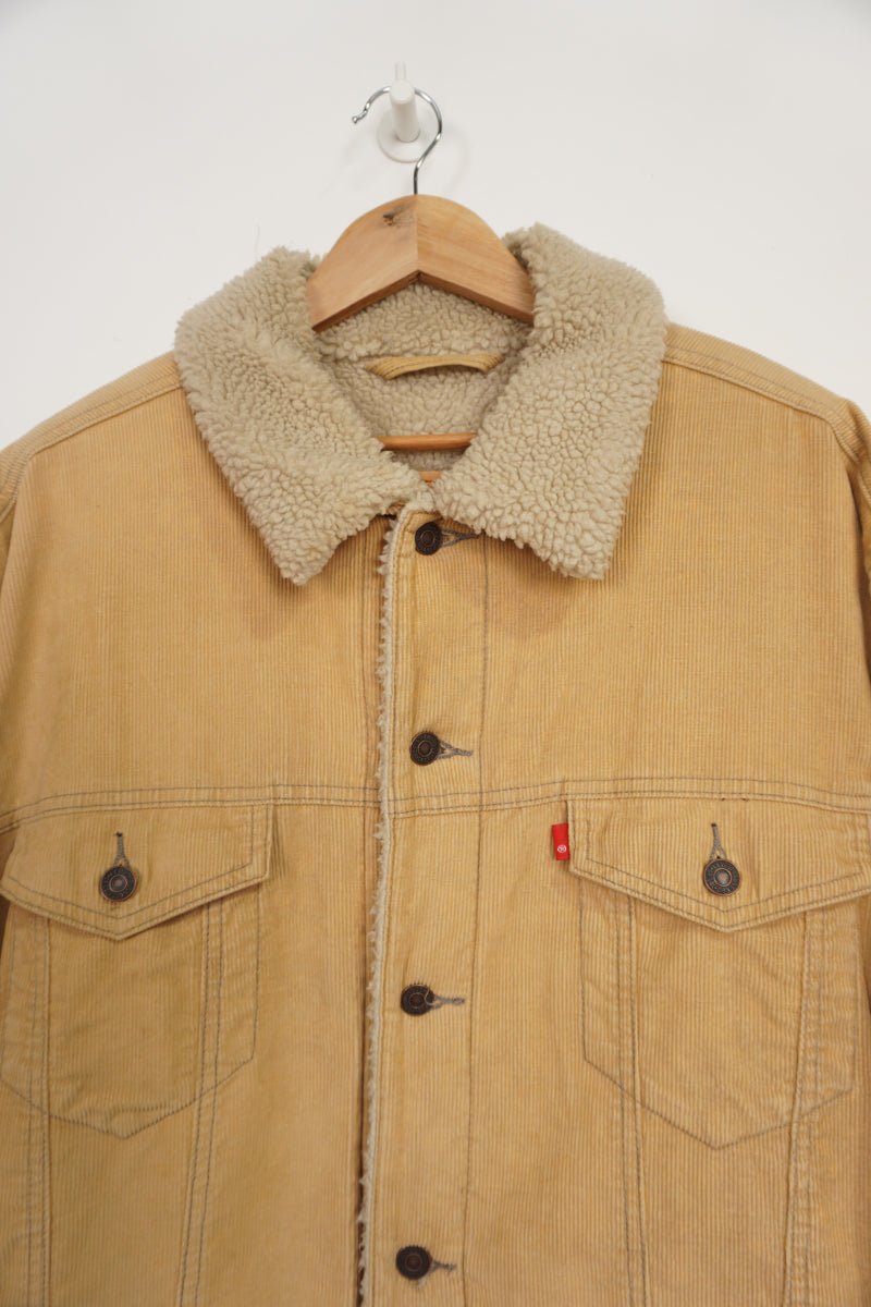 Vintage light tan almost peach Levi Strauss corduroy Sherpa jacket with red tab