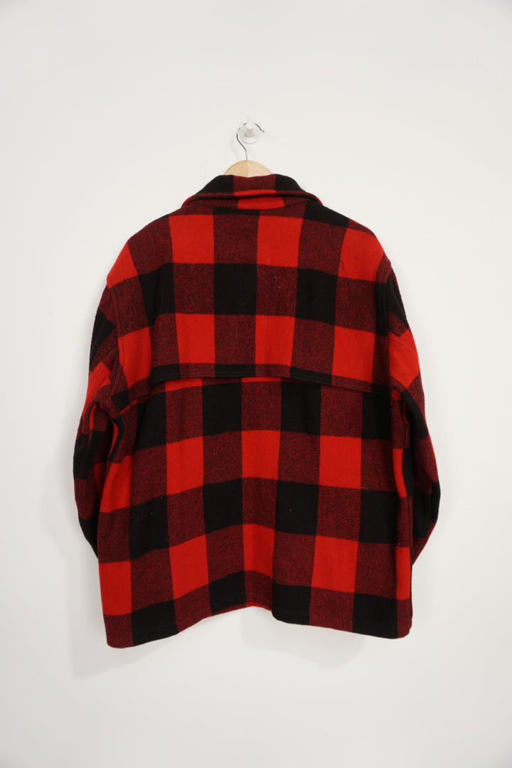 Vintage Woolrich red & black Buffalo Plaid wool zip through CPO jacket with multiple pockets 