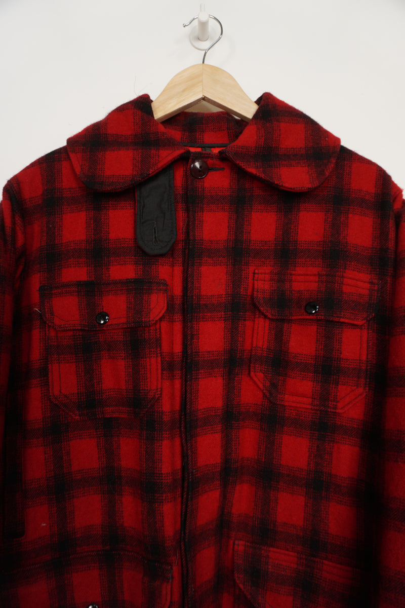 Vintage Woolrich red & black plaid wool button up CPO jacket with multiple pockets 