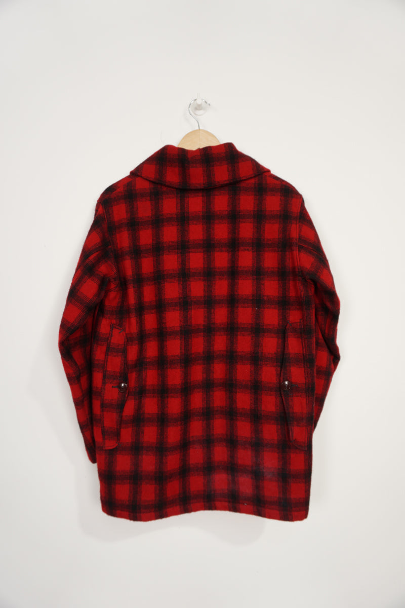 Vintage Woolrich red & black plaid wool button up CPO jacket with multiple pockets 