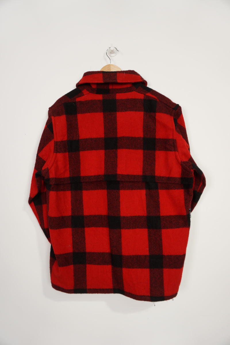 Vintage 1950's Johnsons red & black Buffalo Plaid wool zip through CPO jacket with multiple pockets 