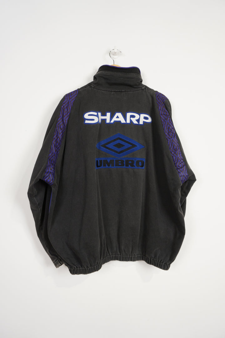 Vintage 1996-97 Umbro x Manchester United cotton drill top with 1/4 zip and embroidered logos and badges