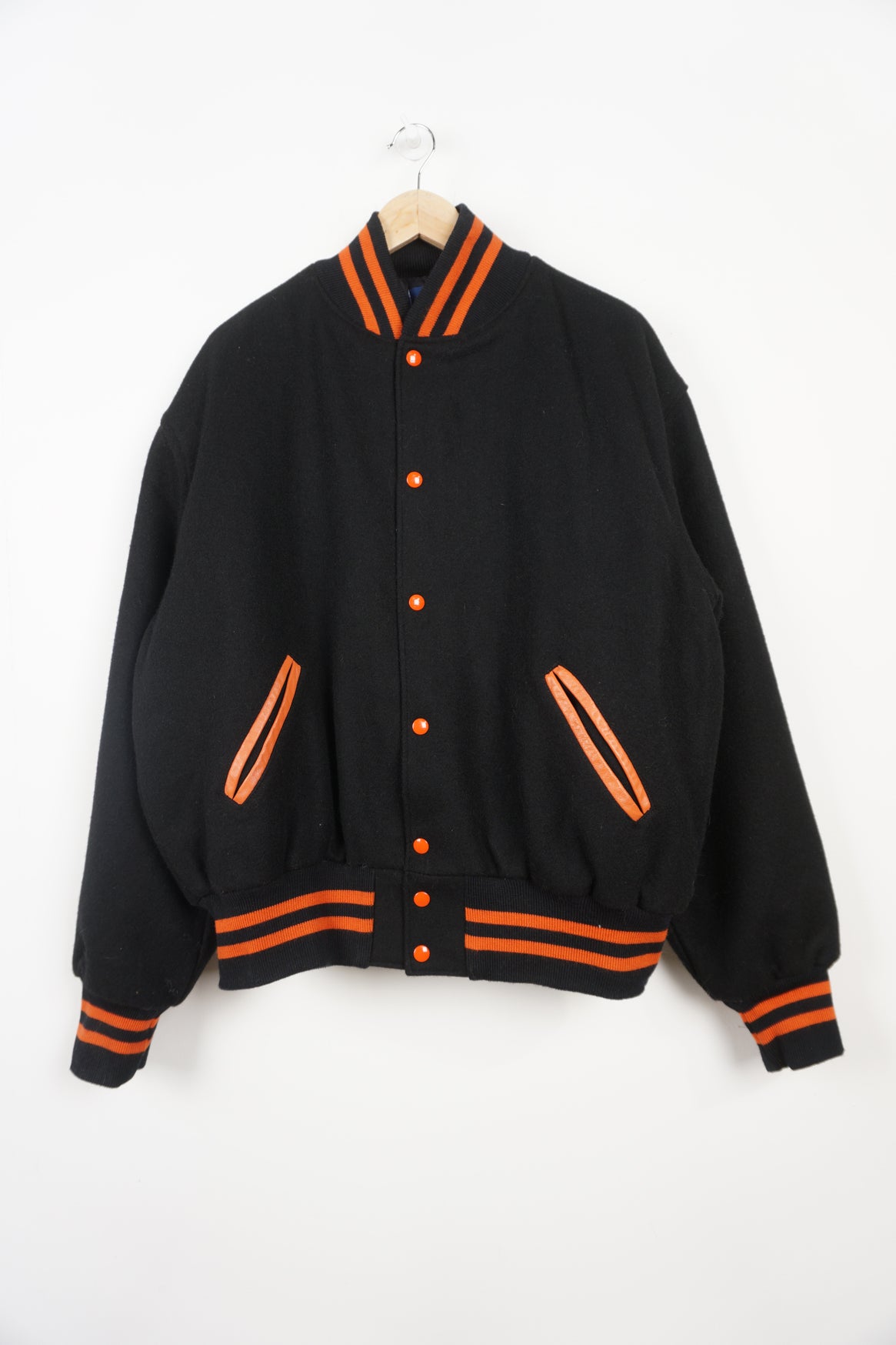 Black and orange letterman jacket best sale