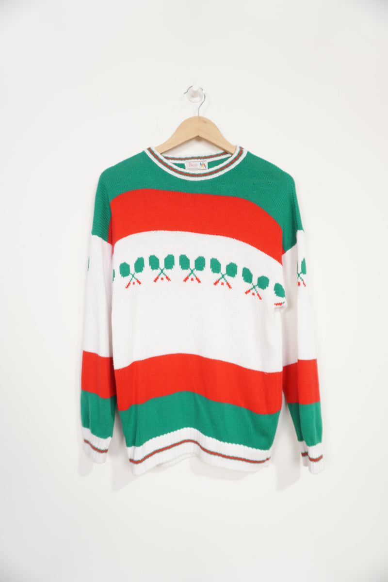 Vintage 90's style tennis bold print knit PACO jumper 