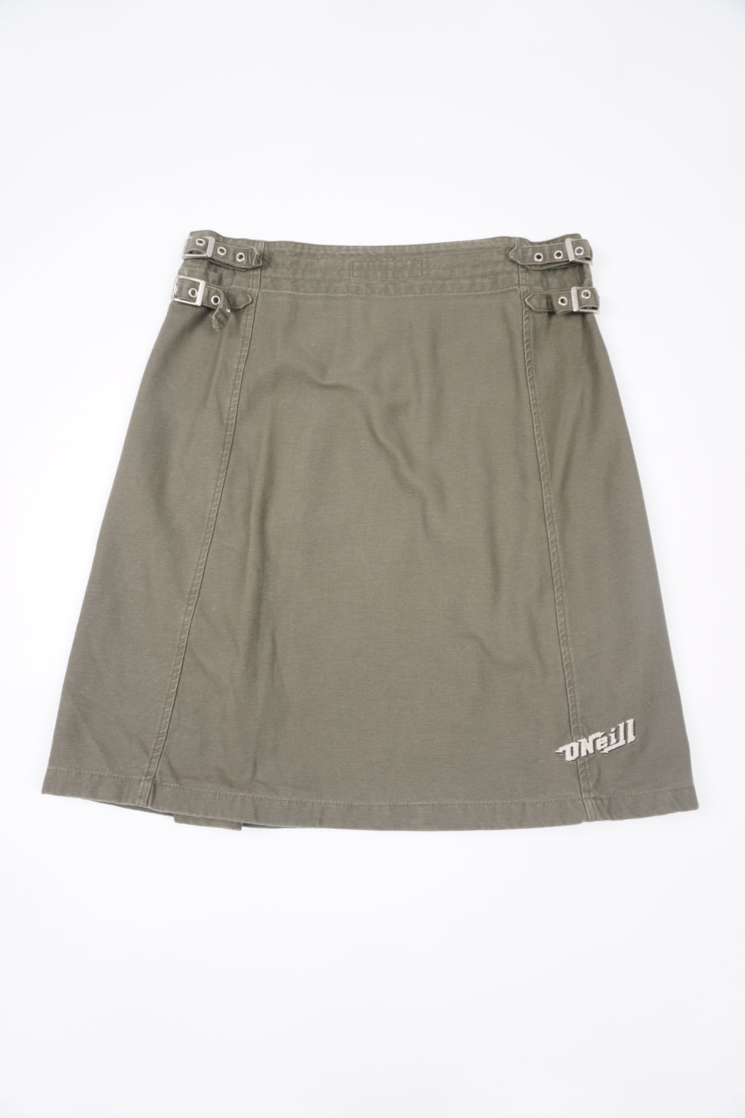 O'neill khaki green cotton mini skirt with buckle details on the side