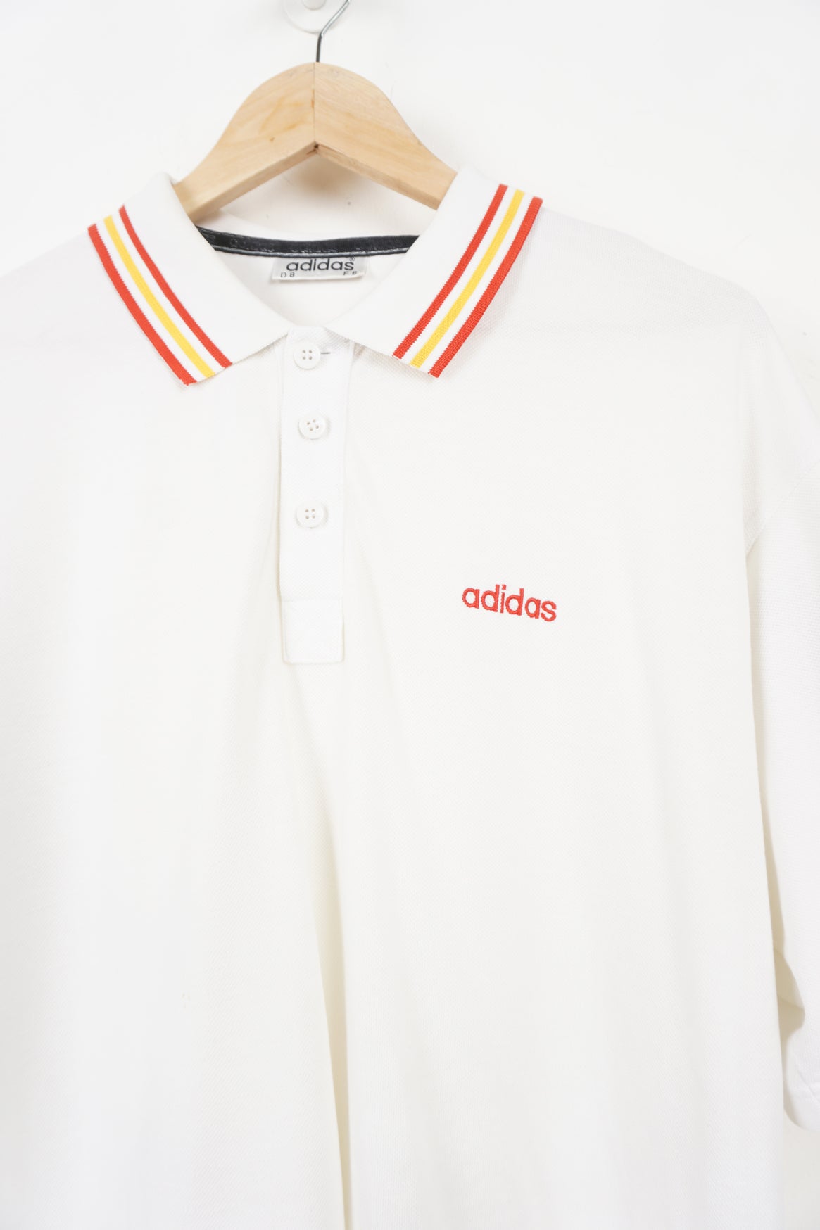 All white Adidas FCF Royal Spanish Football Federation / Real Federación Española polo shirt with embroidered logos on the chest and sleeve 