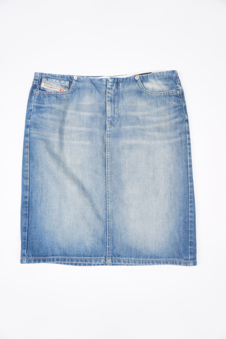 Vintage Diesel denim above the knee skirt with logo on the pocket