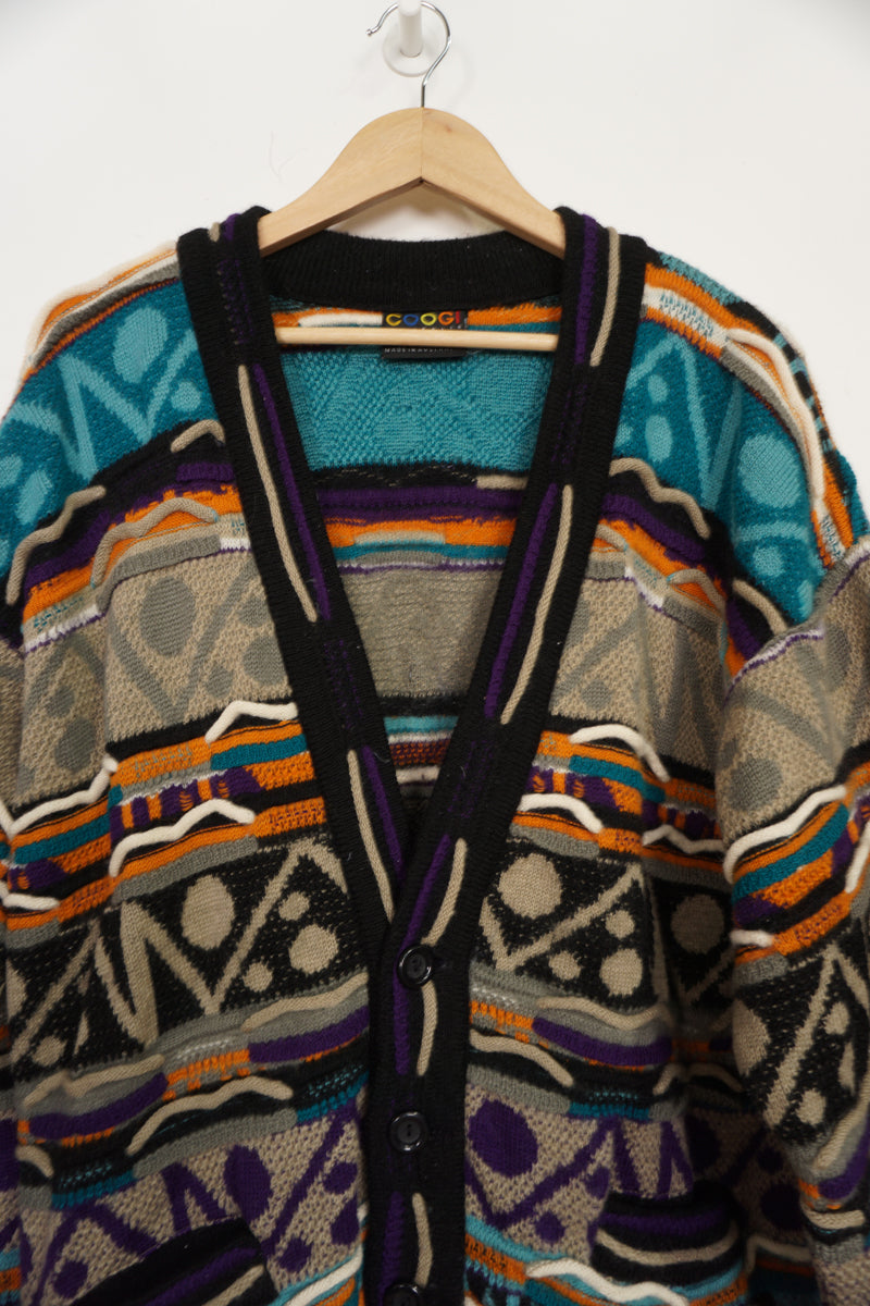 Vintage Coogi Australia multicoloured 3D cotton knit button up cardigan