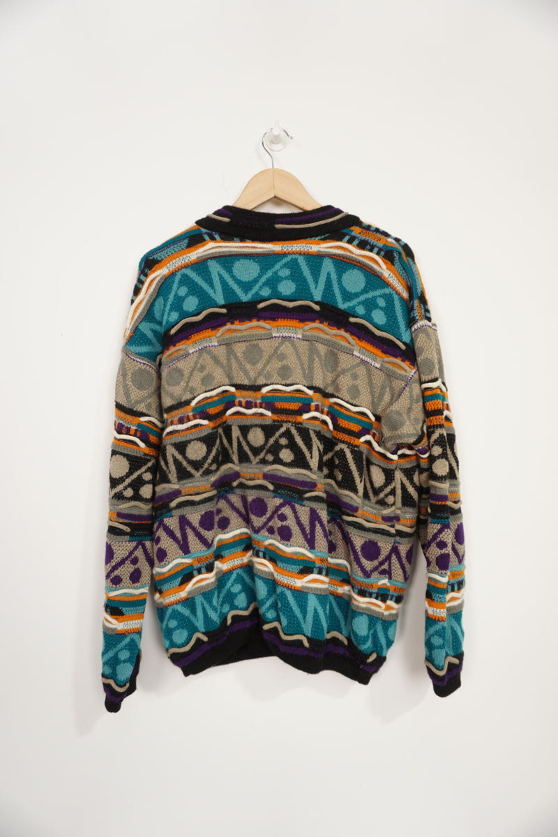 Vintage Coogi Australia multicoloured 3D cotton knit button up cardigan