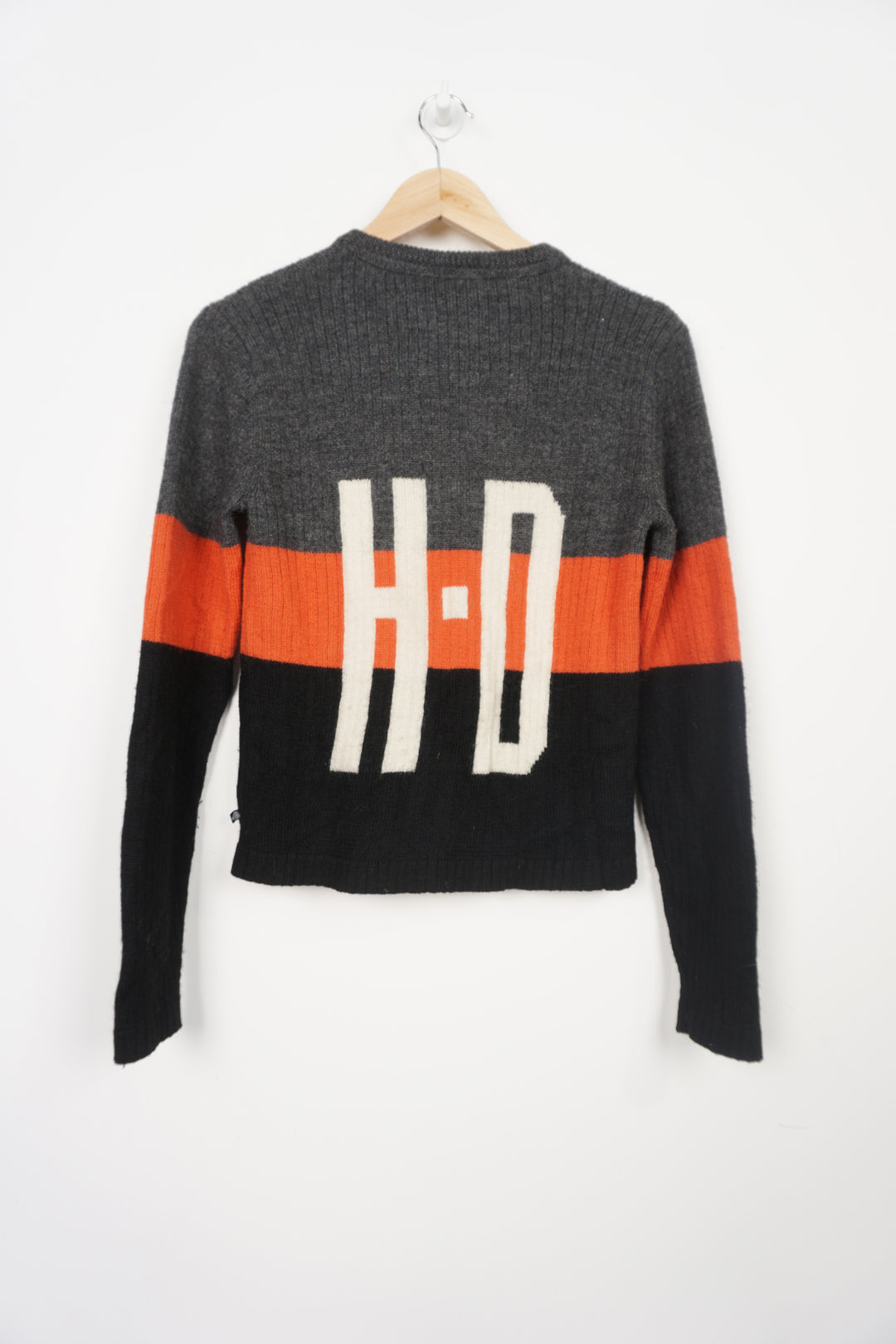 Harley Davidson striped knitted spell-out jumper 