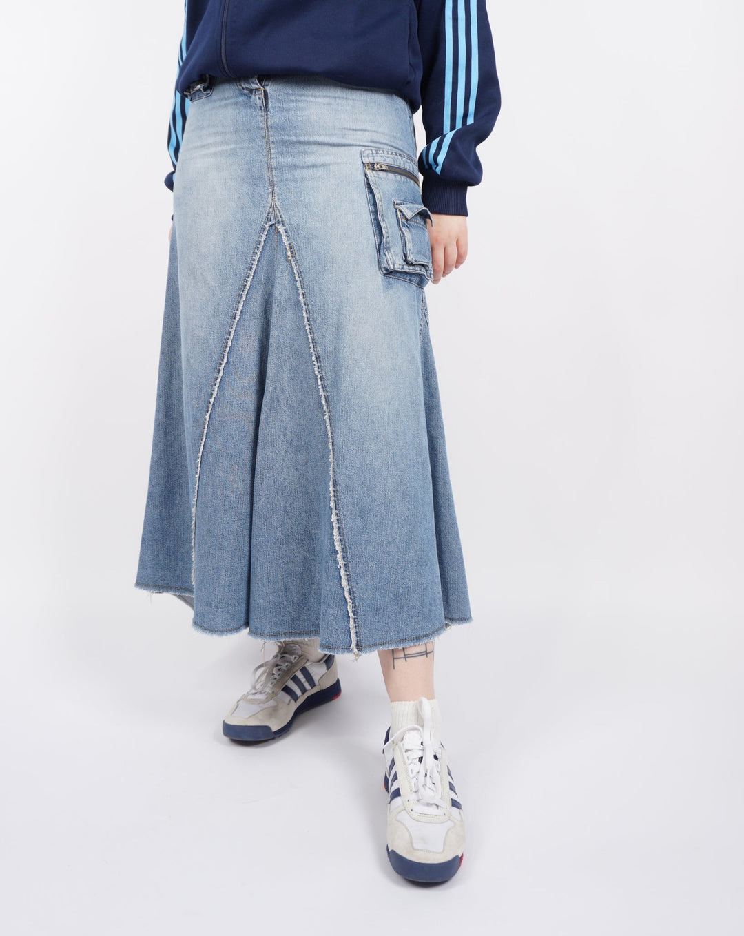 Y2K Denim Cargo Maxi Skirt