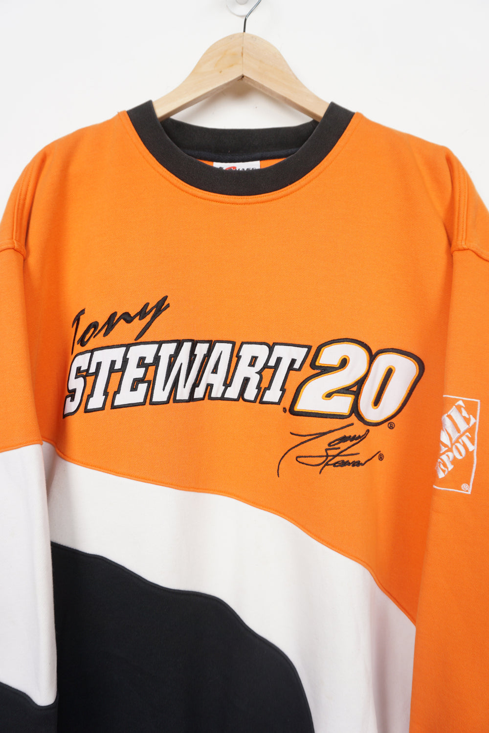 Vintage Chase Authentic's Tony Stewart orange Nascar embroidered spell-out sweatshirt