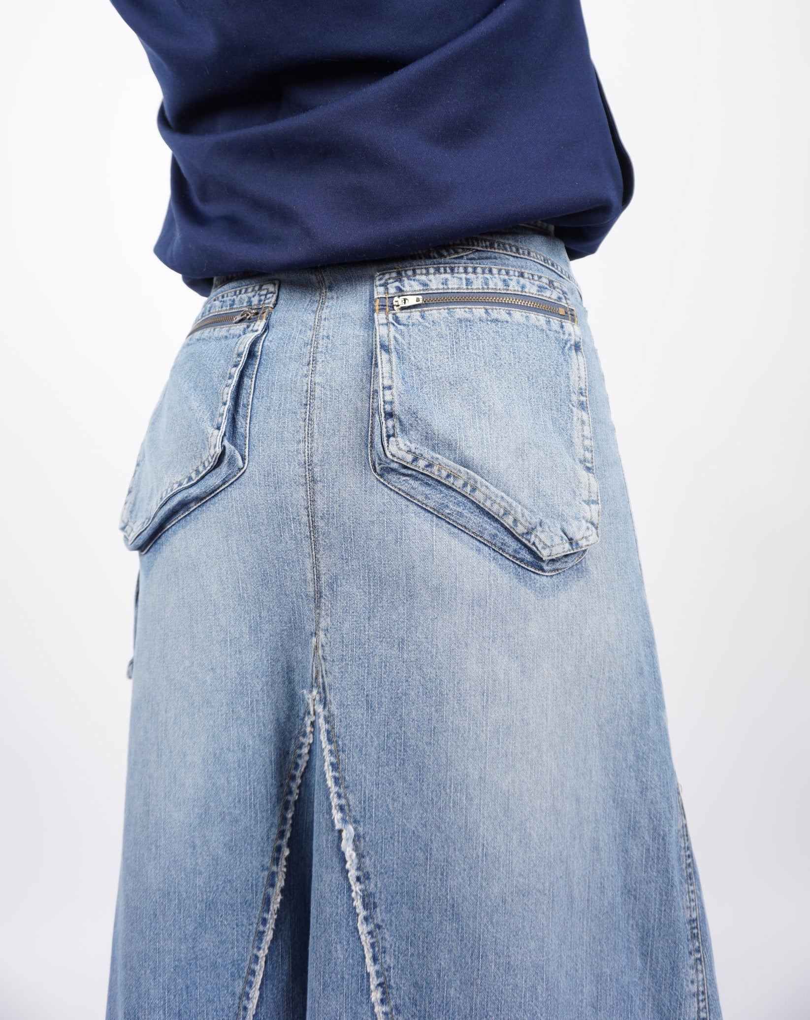 Y2K Denim Cargo Maxi Skirt