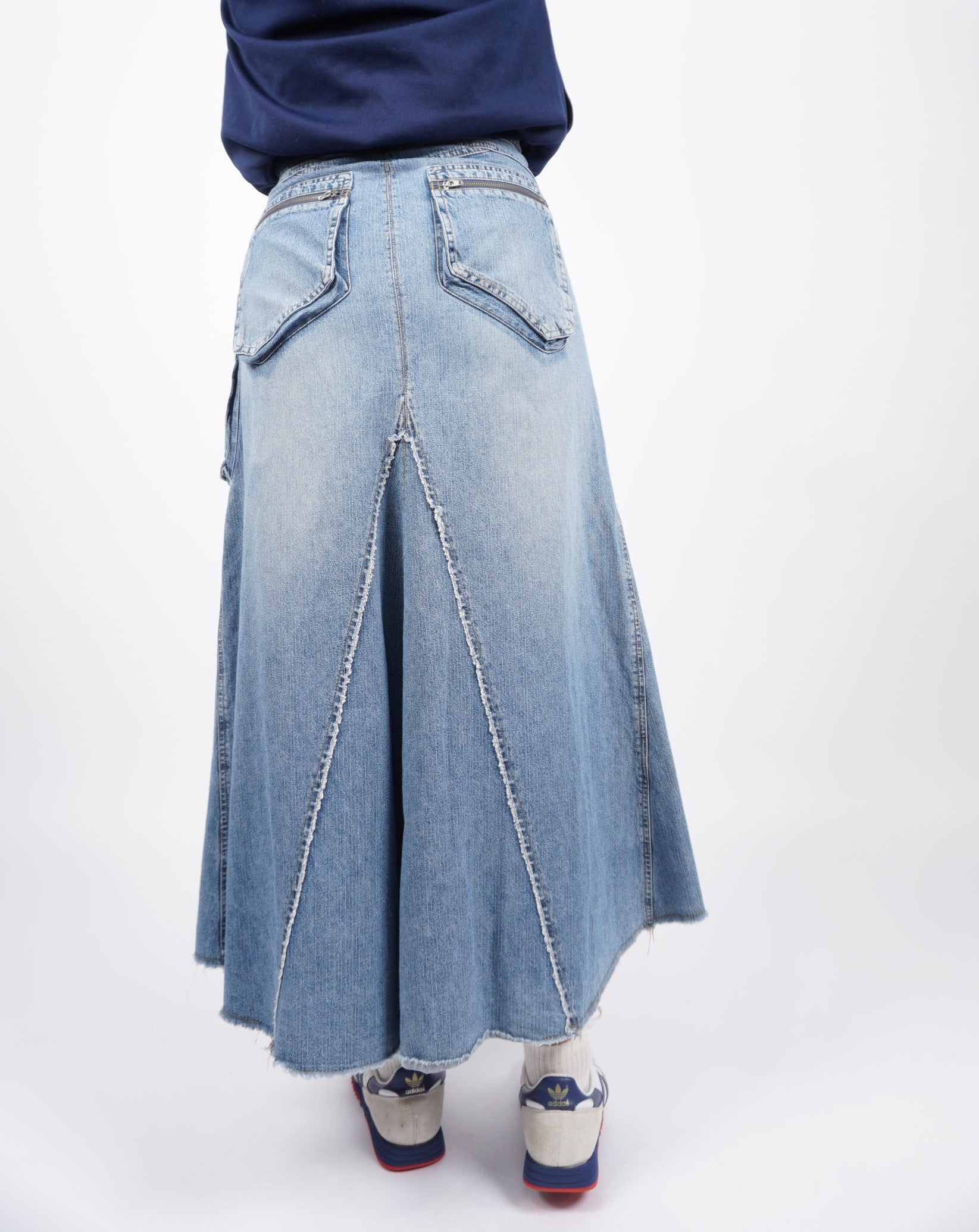 Y2K Denim Cargo Maxi Skirt