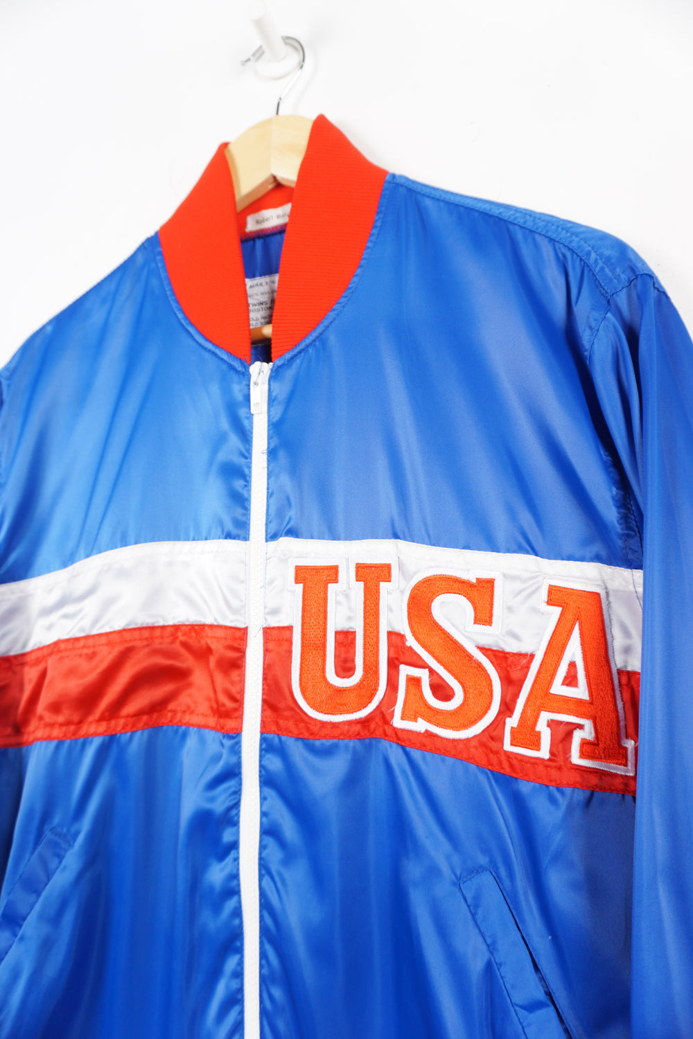 Vintage 1970's USA zip through lightweight jacket with embroidered badges on the chest. Brand in label - Twins Enterprise Inc. good condition Size in Label: L