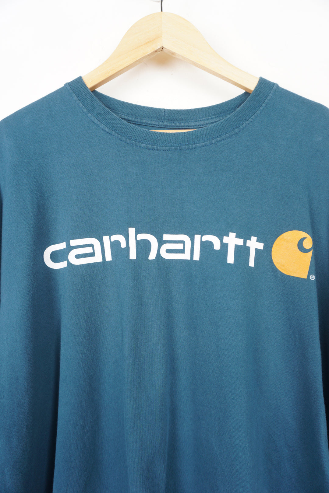 Vintage Carhartt teal blue cotton, spell-out t-shirt