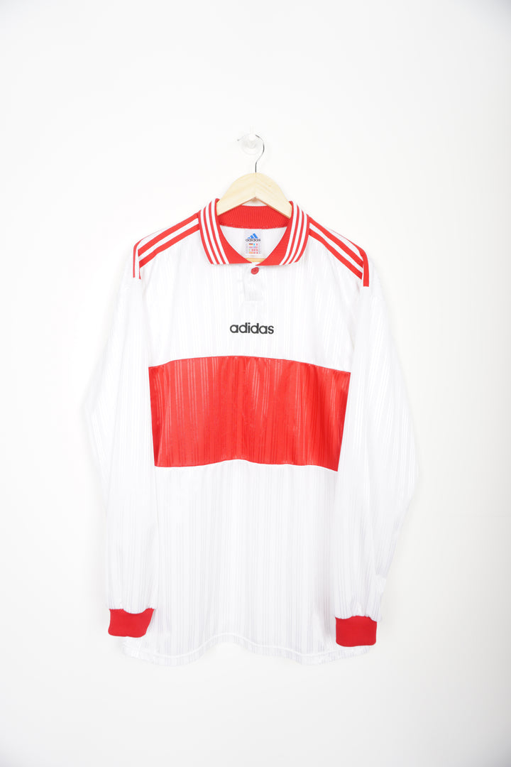 Vintage red and white Adidas long sleeve training shirt with embroidered logo