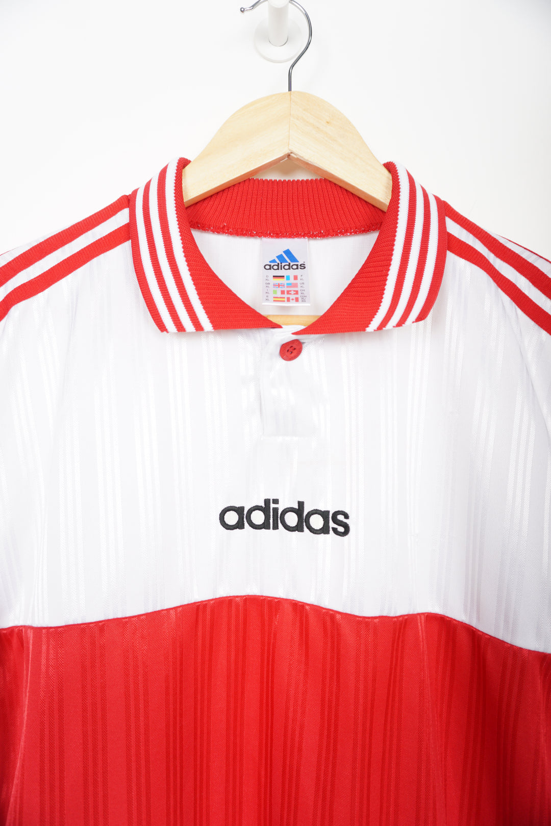 Vintage red and white Adidas long sleeve training shirt with embroidered logo