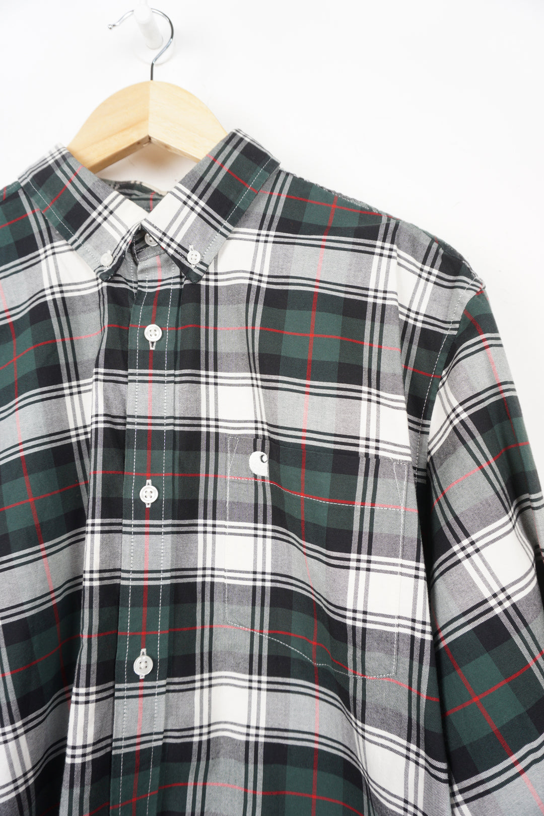 Checked black and green Carhartt Work In Progress button up shirt with branded chest pocket