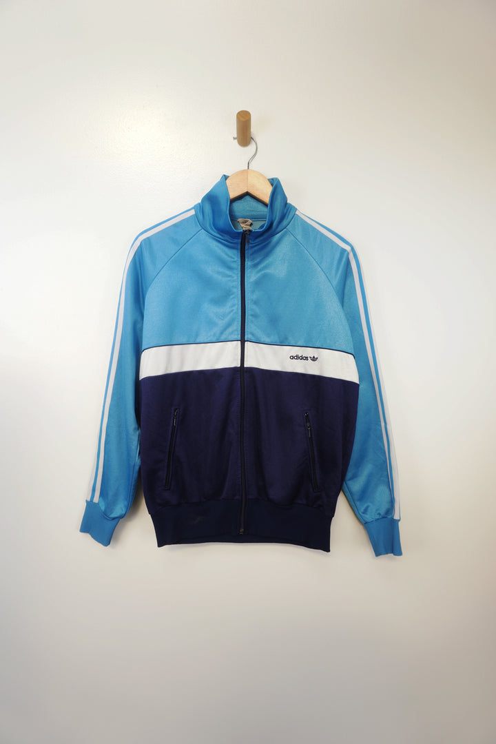 Vintage Adidas Light Blue, Navy and White Tracksuit Top