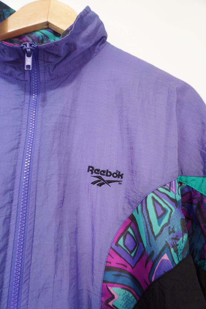 Vintage Reebok Purple Turquoise and Black Tracksuit Top