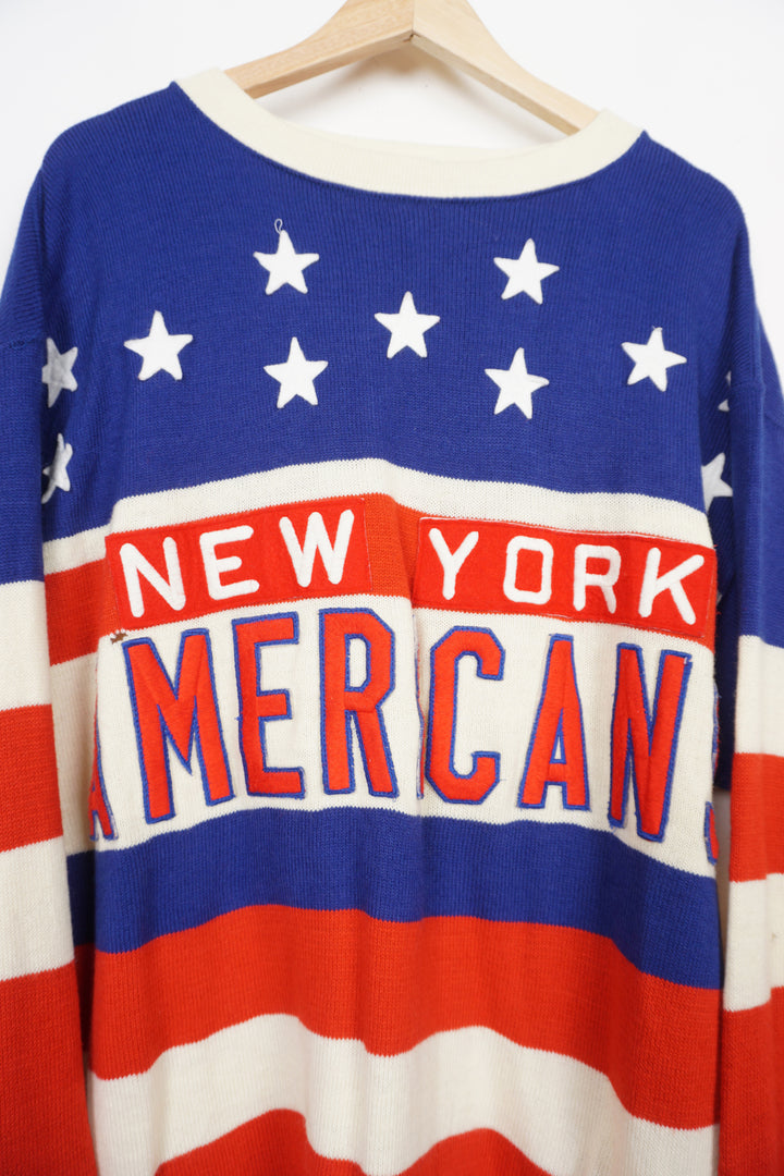 Vintage New York Americans NHL knitted jumper with embroidered stars and lettering