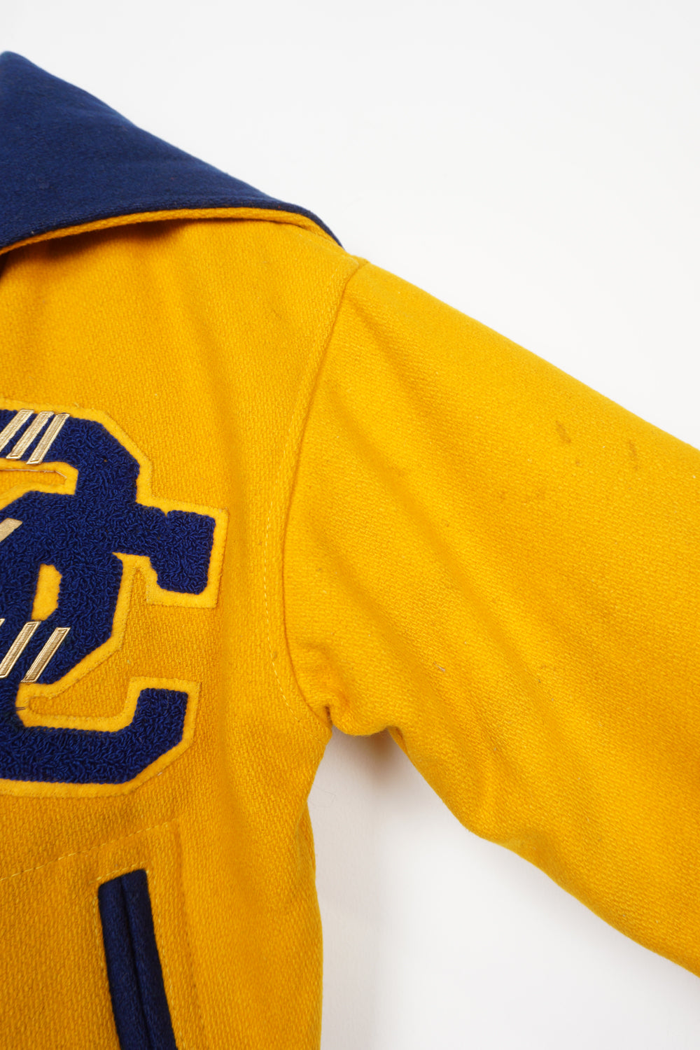 Vintage all yellow wool cheerleading letterman jacket with zip up hood and embroidered lettering