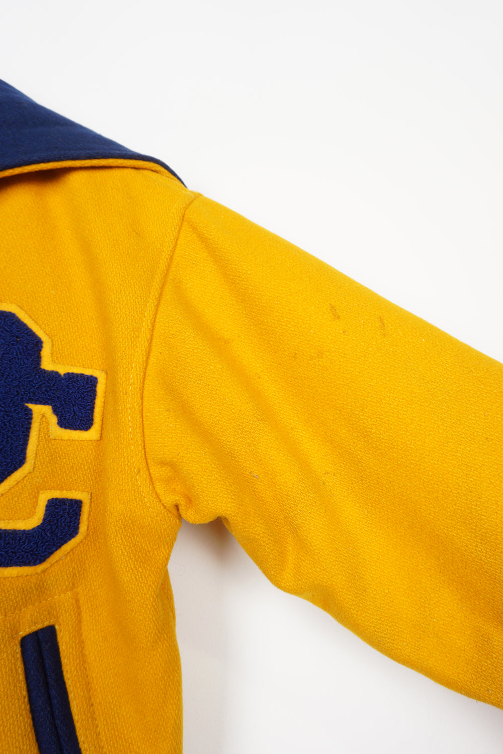 Vintage all yellow wool cheerleading letterman jacket with zip up hood and embroidered lettering