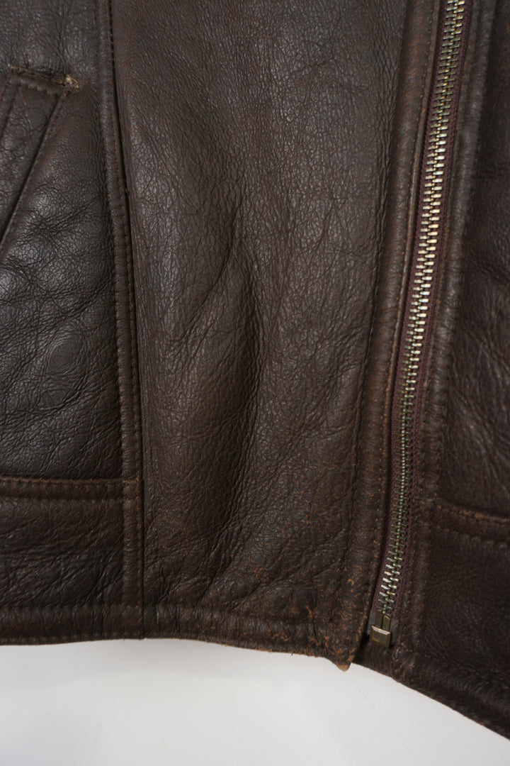 Dark brown Lakeland shearling aviator style leather jacket with buckle details